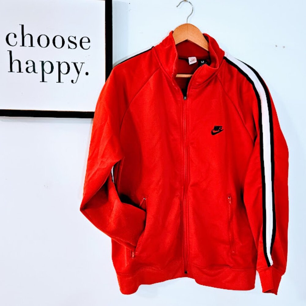 Nike Red Track Jacket Full Zip Black White Stripe Men’s M Athletic Activewear